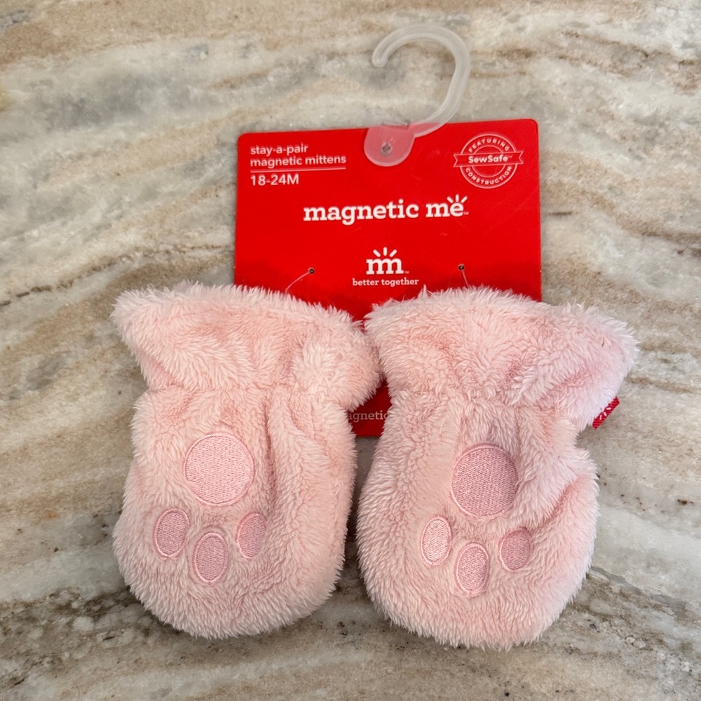 NWT- Pink minky magnetic mittens size 18-24m
